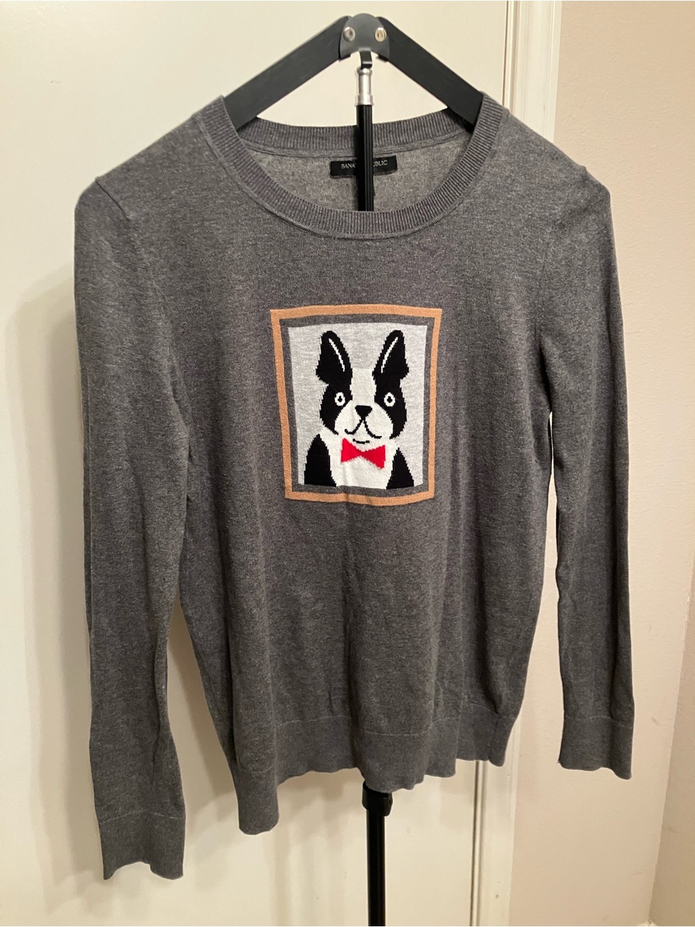 Banana Republic Gray Intarsia French Bulldog Sweater - Size Small